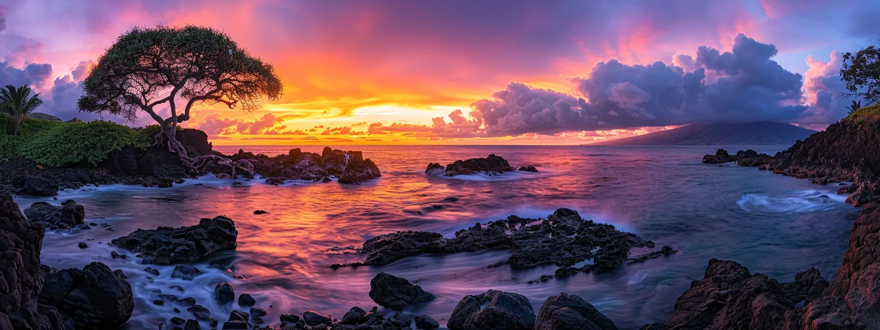 a vibrant sunset casts a radiant glow over a tranquil ocean, where gentle waves reflect hues of orange and purple, creating a serene and captivating atmosphere.