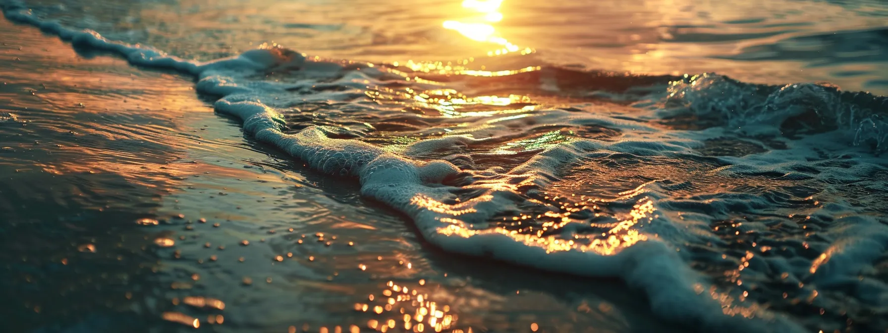 a vibrant sunset illuminates a tranquil beach, casting golden reflections on the gentle waves and creating a serene atmosphere that invites calm contemplation.